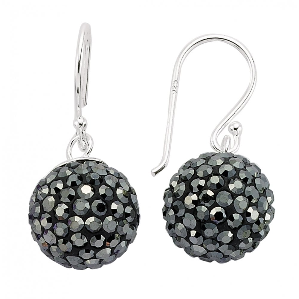 BLACK/HEMATITE CRYSTAL BALL DROPS 12MM
