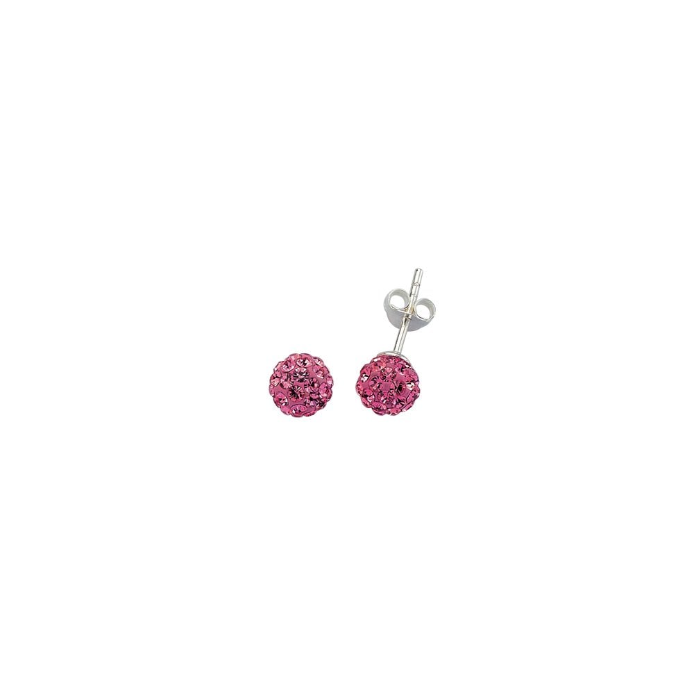 925 Sterling Silver Pink Crystal Ball Studs 7.5mm