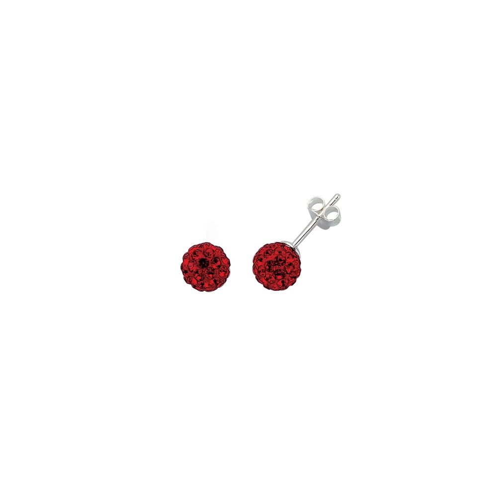 925 Sterling Silver Red Crystal Ball Studs 7.5mm