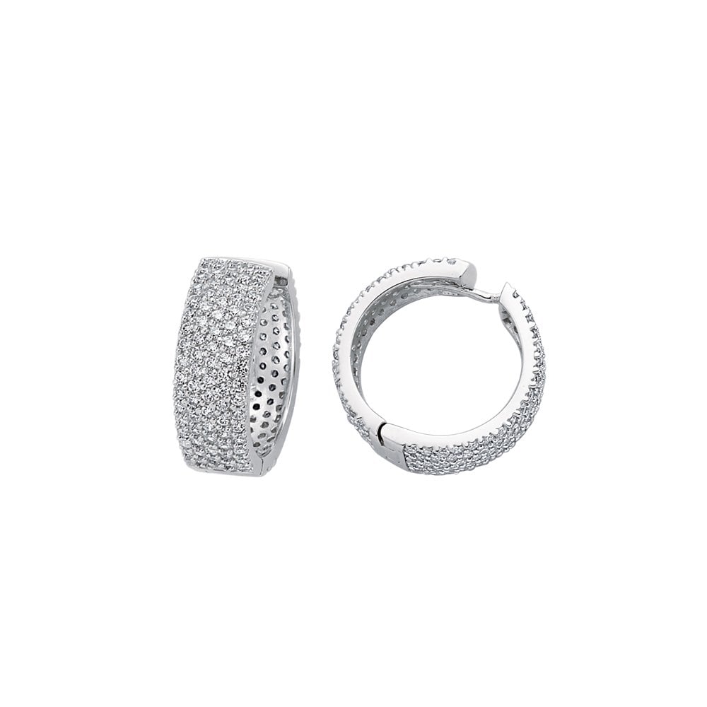 925 Sterling Silver CZ Micro Pave Set Hoops