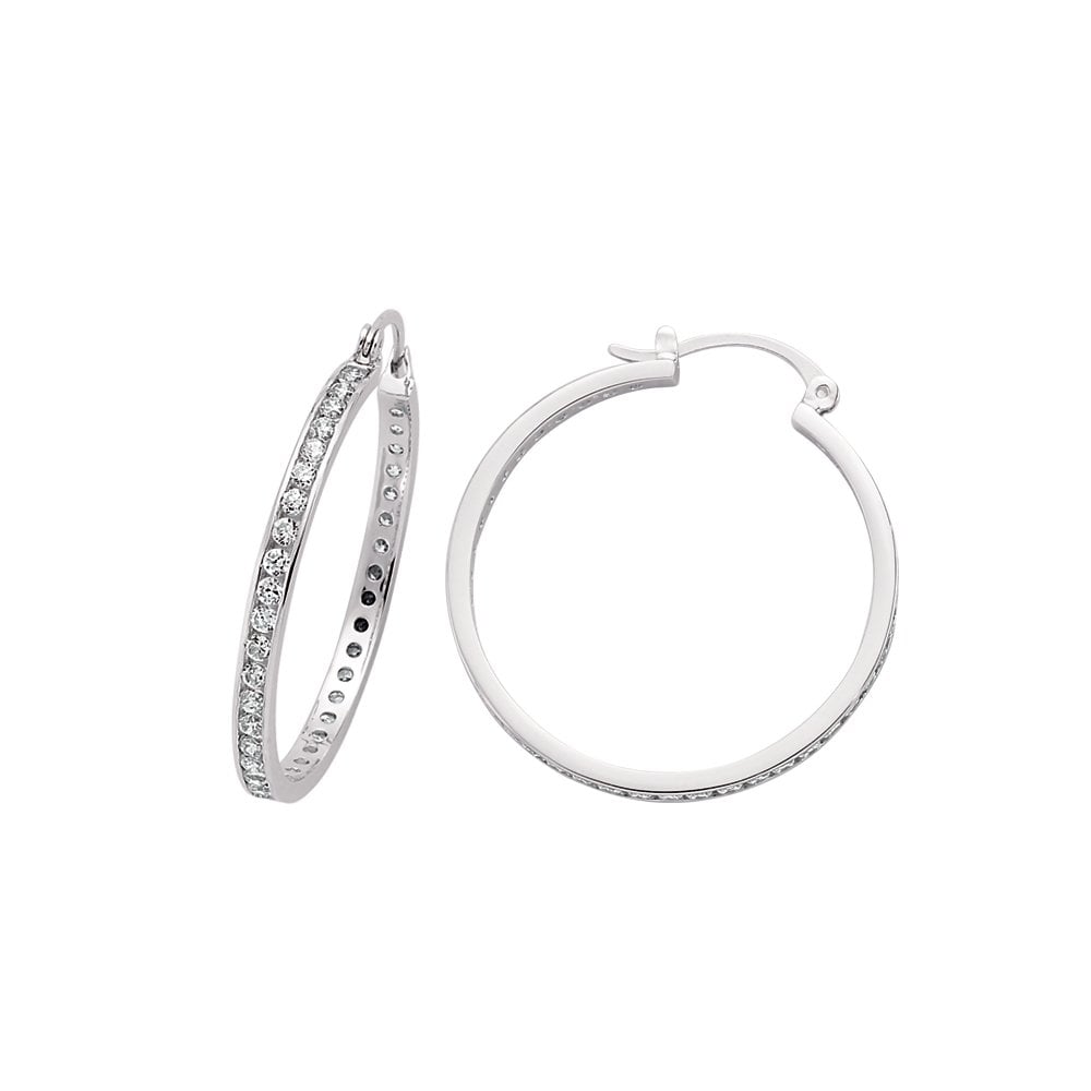 925 Sterling Silver CZ Hoop Earrings