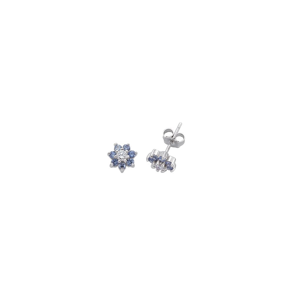 925 Sterling Silver CZ Tanzanite White Cluster Studs