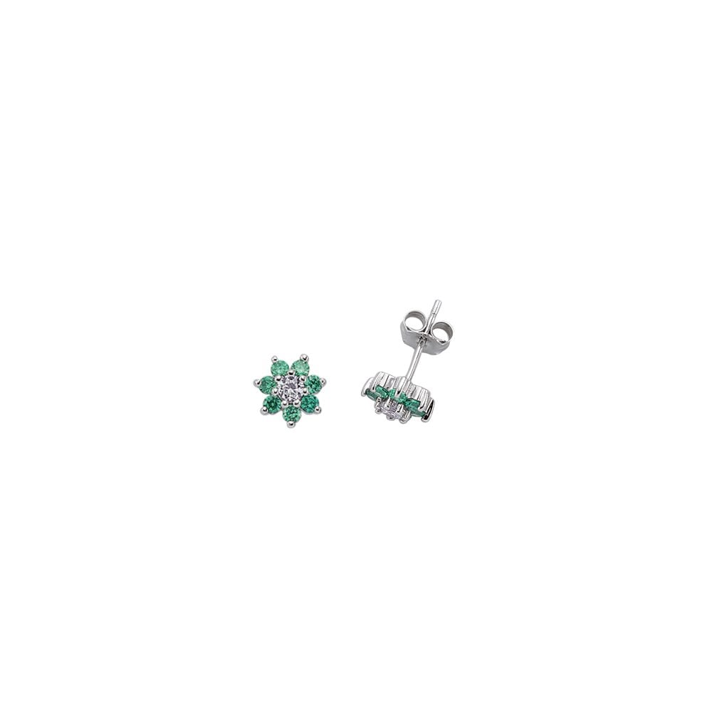 925 Sterling Silver CZ Emerald & White Cluster Studs