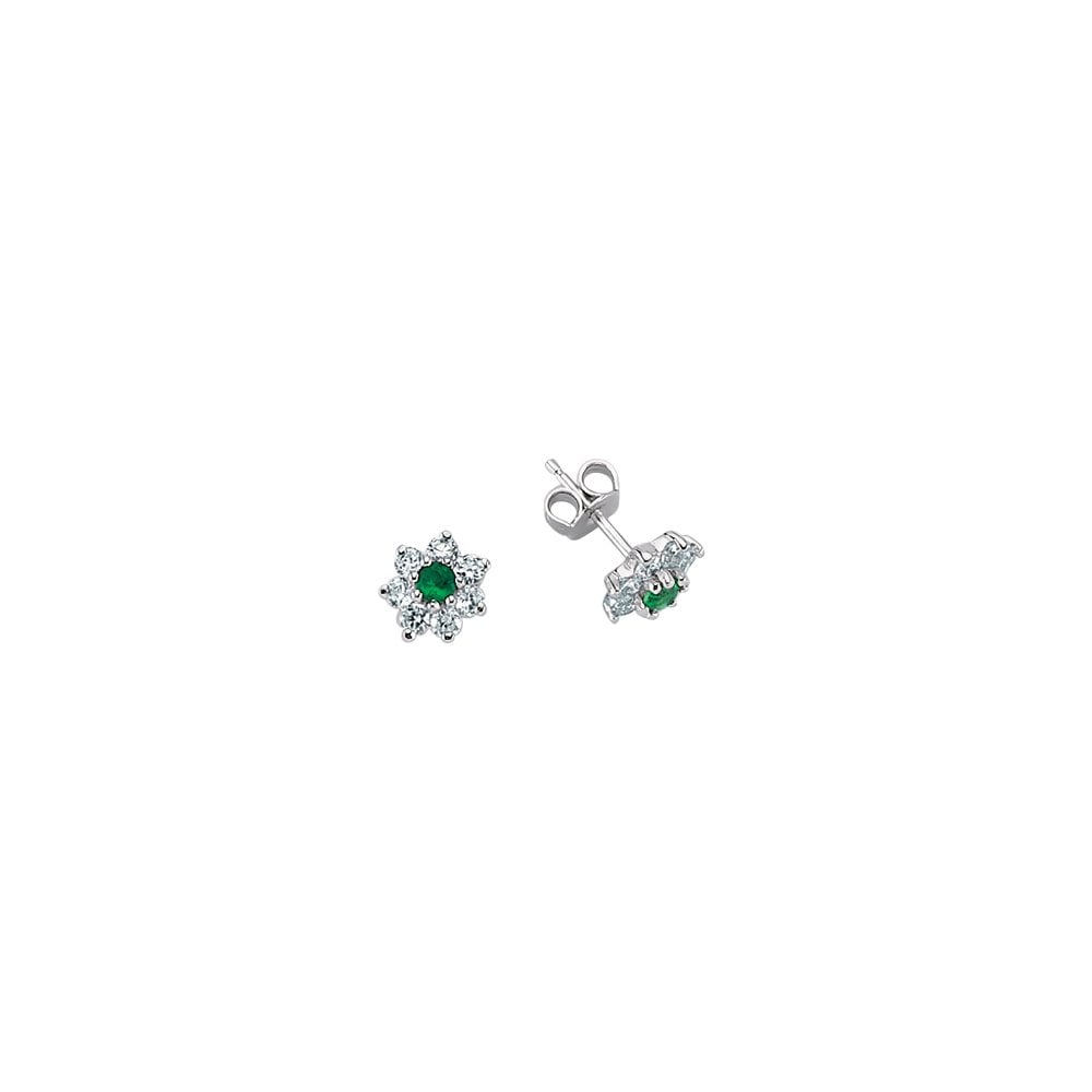 925 Sterling Silver Cluster Studs With A Emerald Centre