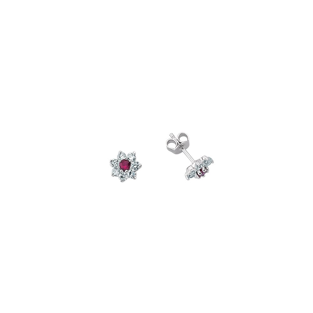 925 Sterling Silver Cluster Studs With A Ruby Centre