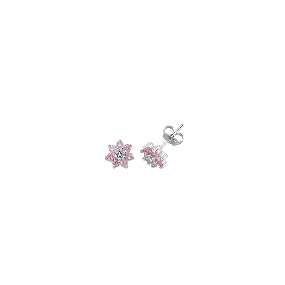 925 Sterling Silver CZ Pink & White Cluster Studs