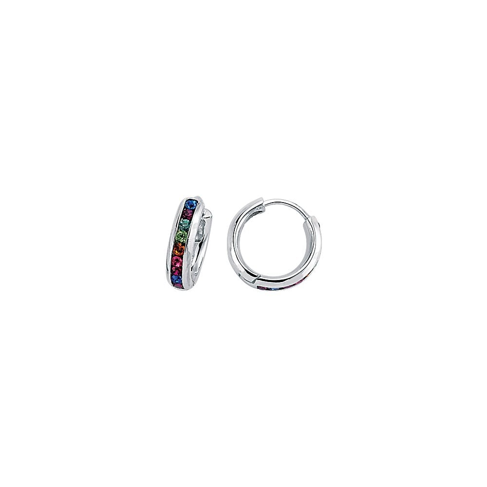 925 Sterling Silver Rainbow  Huggie Earrings