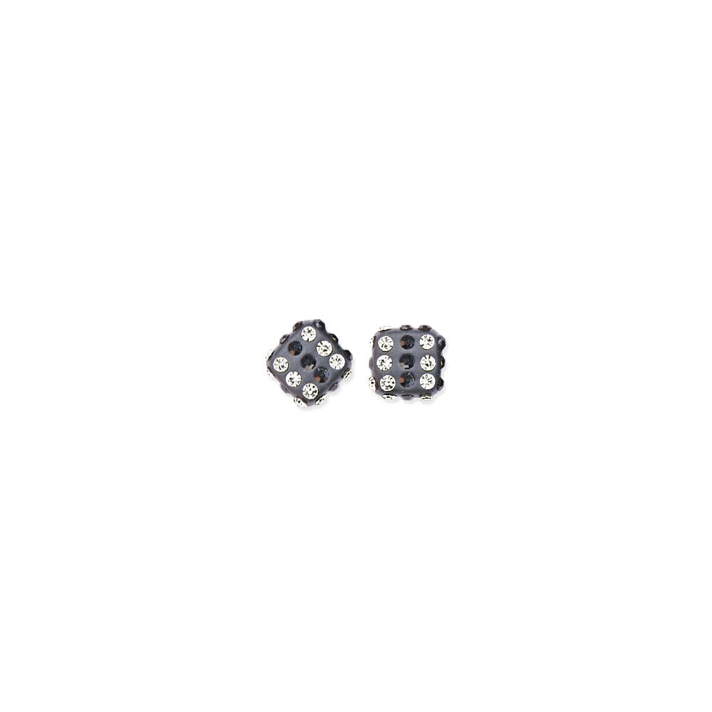 925 Sterling Silver CRYSTAL 8MM BLK/WHT DICE STUDS