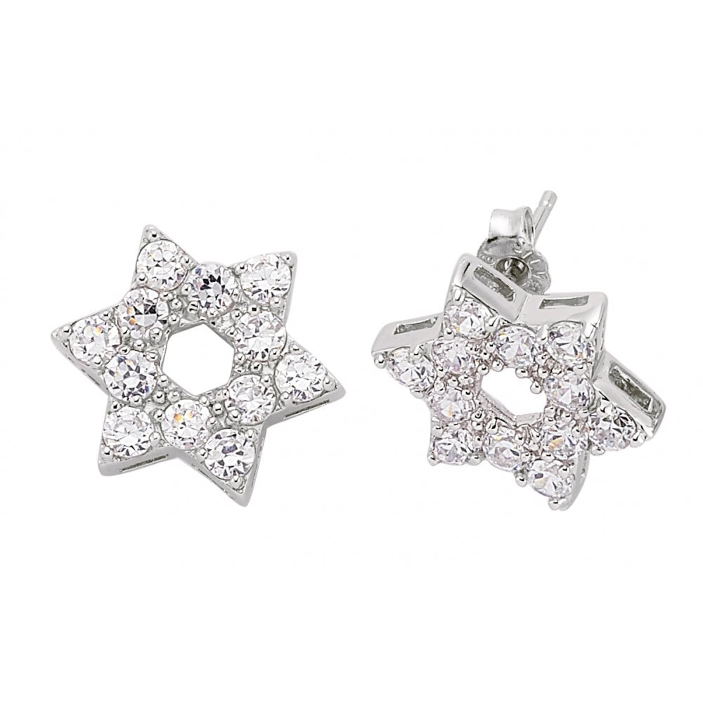 925 Sterling Silver CZ Star Of David Studs