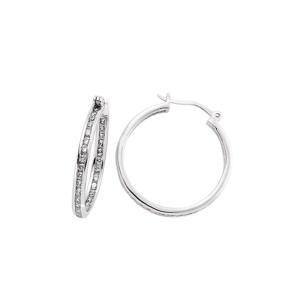 925 Sterling Silver CZ Channel Set Hoops