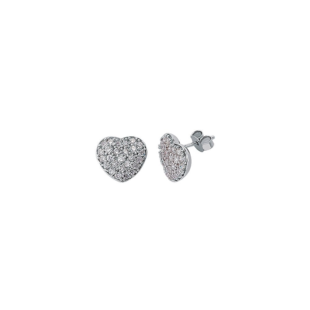 925 Sterling Silver CZ Heart Studs