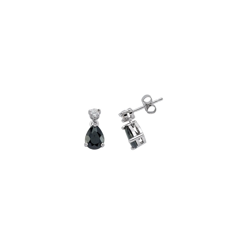 925 Sterling Silver CZ Black Pear Drop Earrings