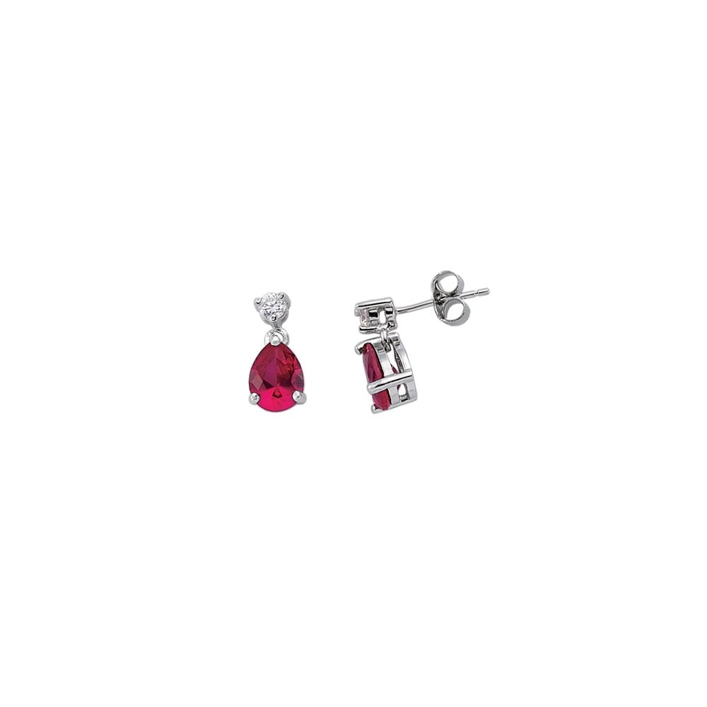 925 Sterling Silver CZ Ruby Pear Drop Earrings