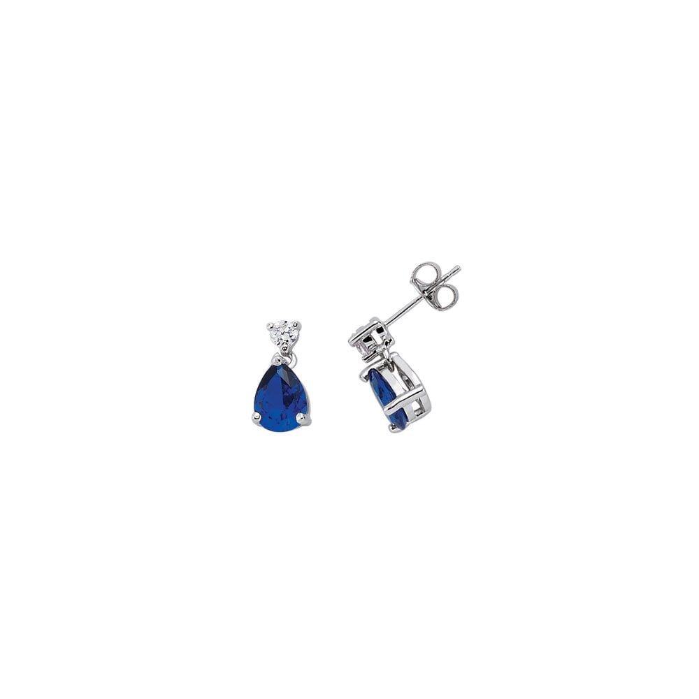 925 Sterling Silver CZ Sapphire Pear Drop Earrings