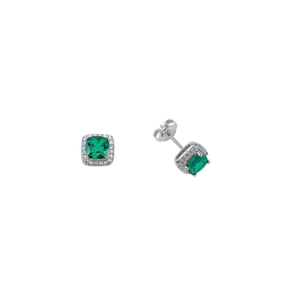 925 Sterling Silver Cubic Zirconia Emerald Princess Cut Stud Earrings
