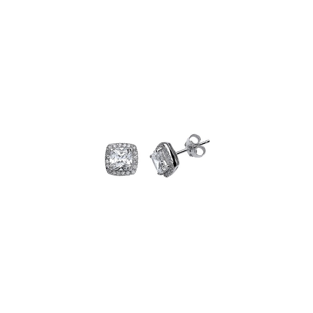 925 Sterling Silver Cubic Zirconia  Princess Cut Stud Earrings