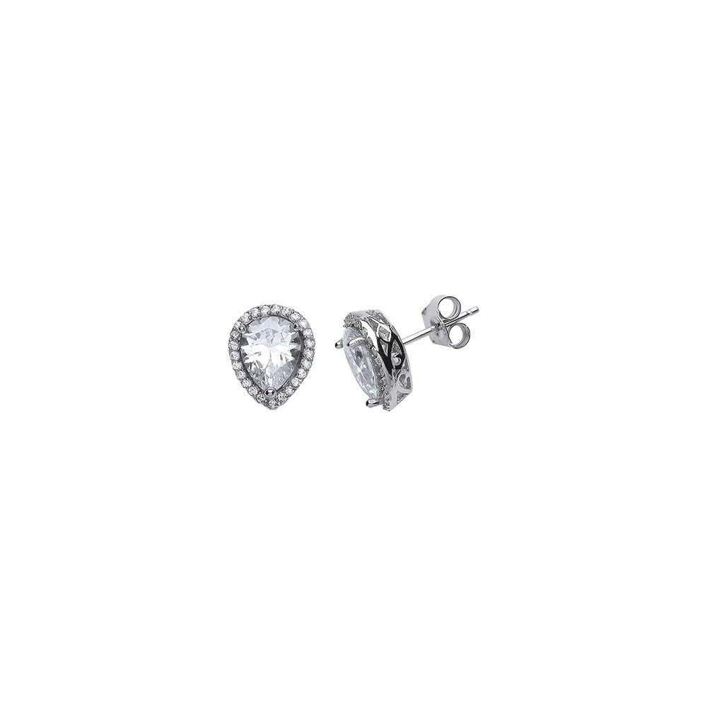 925 Sterling Silver Cubic Zirconia  Pear Drop Stud Earrings