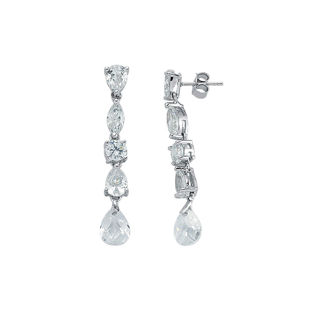925 Sterling Silver CZ Fancy Drop Earrings