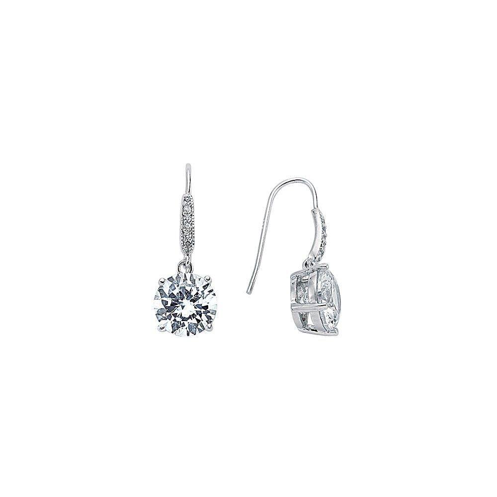 925 Sterling Silver CZ Round Claw Set Drop Earrings