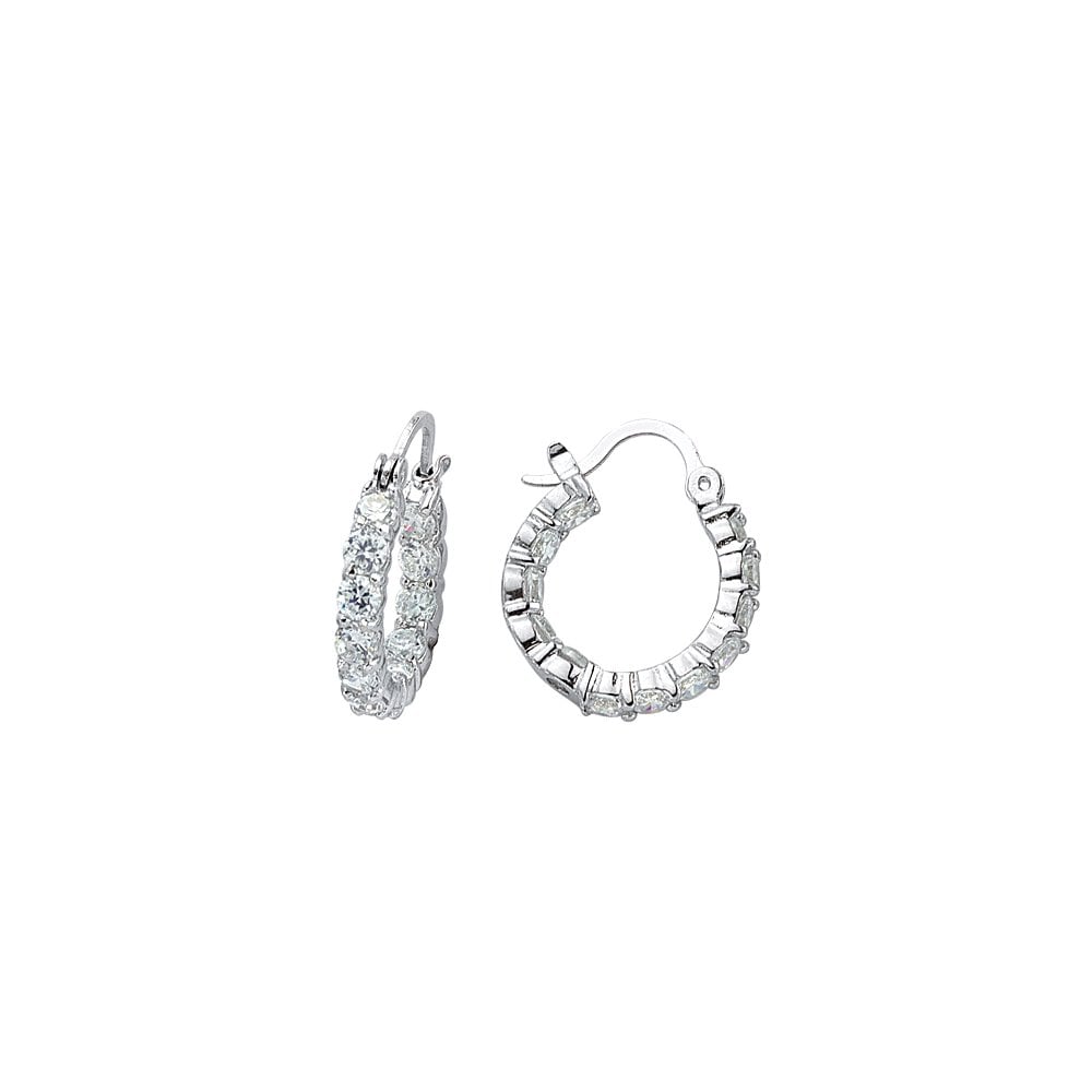 925 Sterling Silver CZ Clawset Full Eternity Hoop Earrings