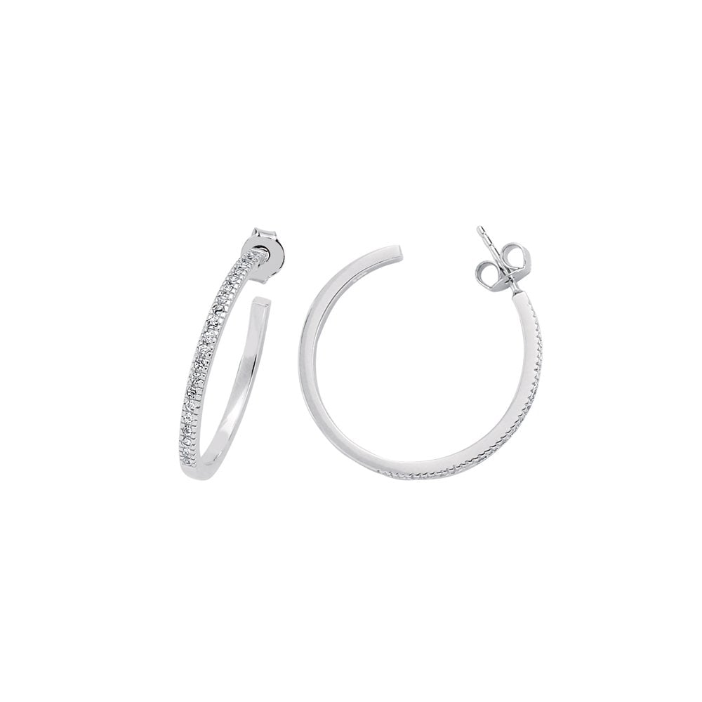 925 Sterling Silver CZ Clawset Half Eternity Hoop Earrings