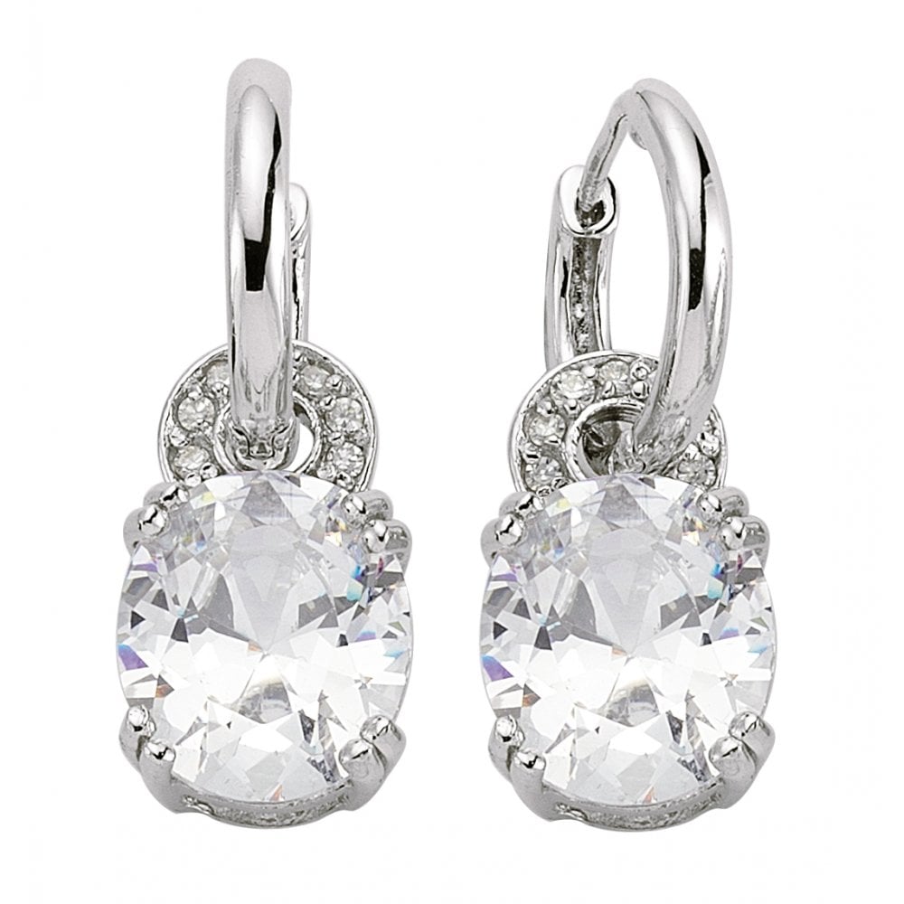 925 Sterling Silver CZ Clawset Oval Drop Hoops