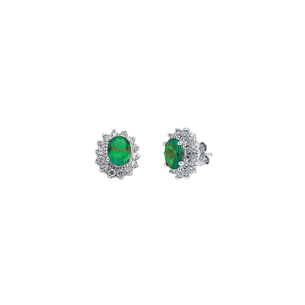 925 Sterling Silver CZ Clawset Studs With A Emerald Stone Centre