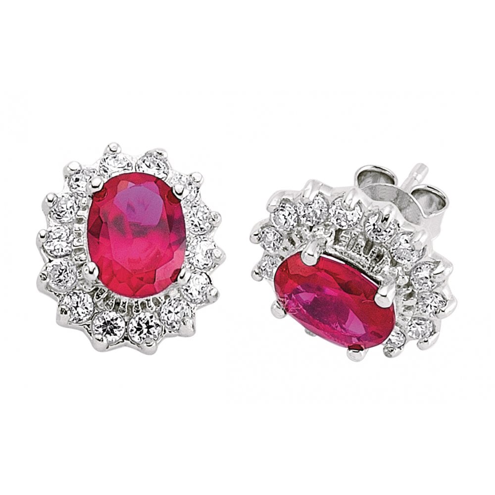 925 Sterling Silver CZ Clawset Studs With A Ruby Stone Centre