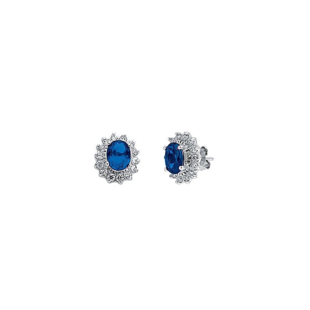 925 Sterling Silver CZ Clawset Studs With A Sapphire Stone Centre
