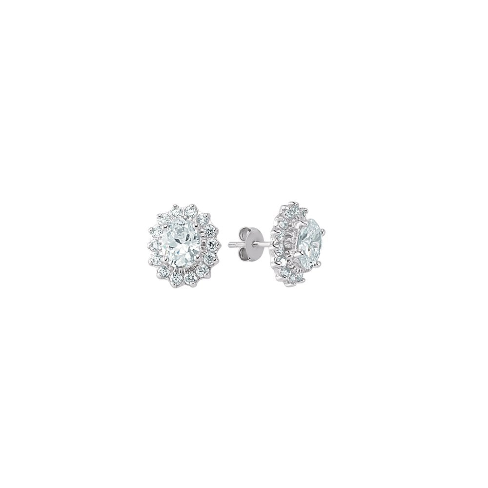 925 Sterling Silver CZ Oval Centre Outer Cluster Clawset Studs