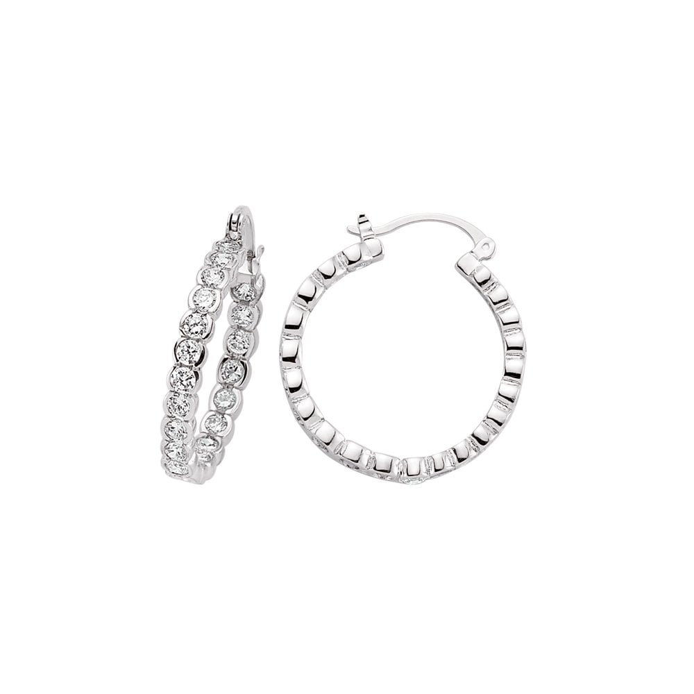 925 Sterling Silver Cubic Zirconia Rubover Hoop Earrings