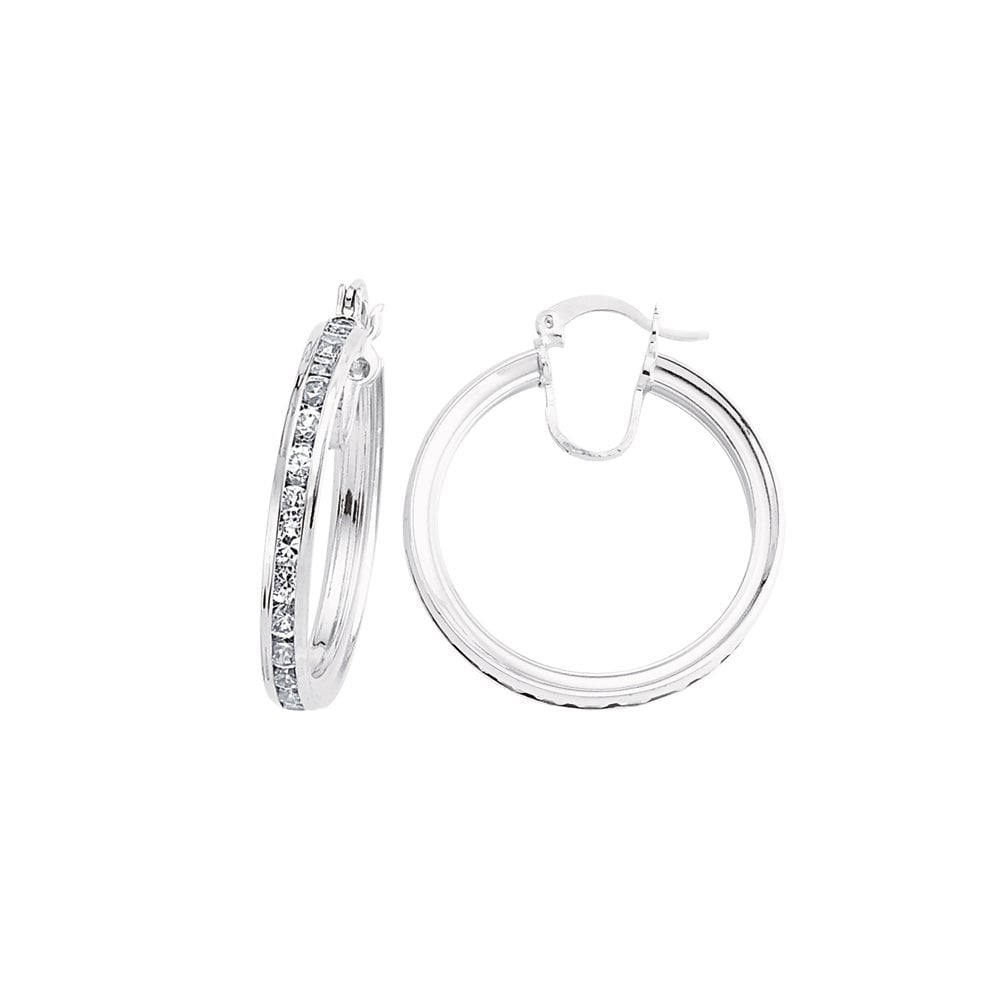 925 Sterling Silver CZ Channel Set Hoops