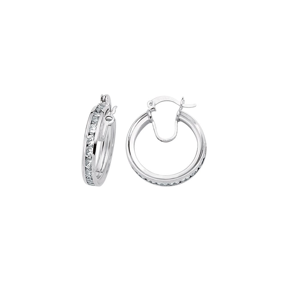 925 Sterling Silver CZ Channel Set Hoops