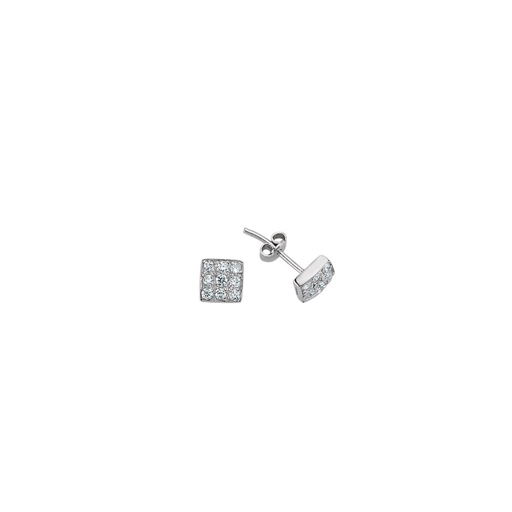 925 Sterling Silver and CZ Square Studs.