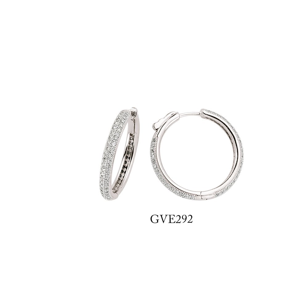 Silver Cubic Zirconia 2 Row Hoops With Lock