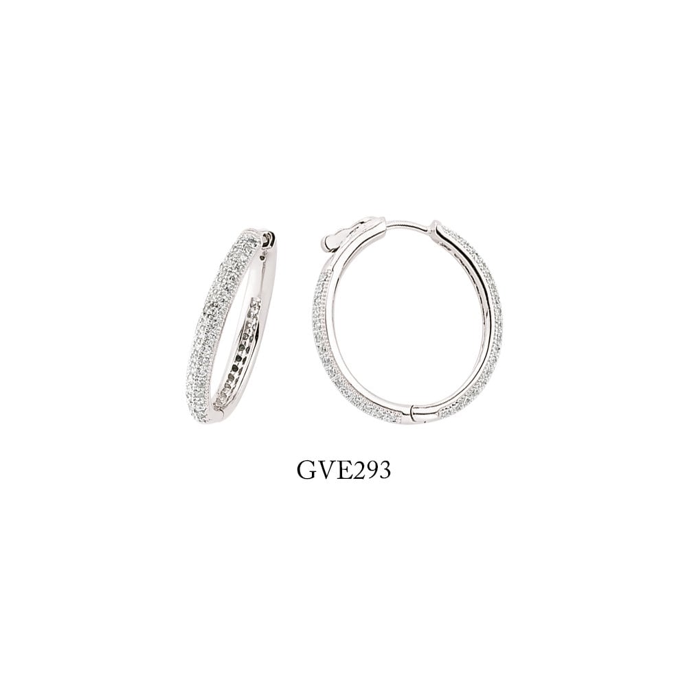 Silver Cubic Zirconia 3 Row Hoops With Lock