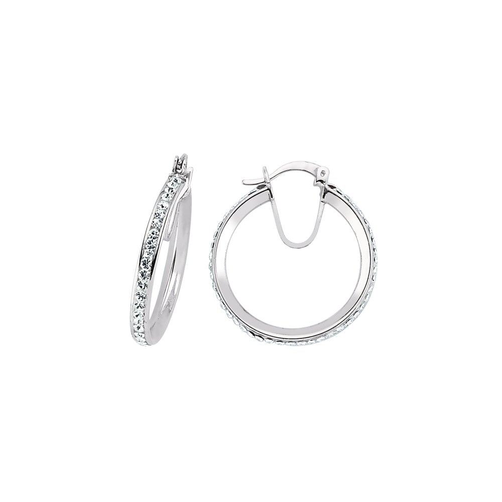 925 Sterling Silver CZ Hoop Earrings 21MM