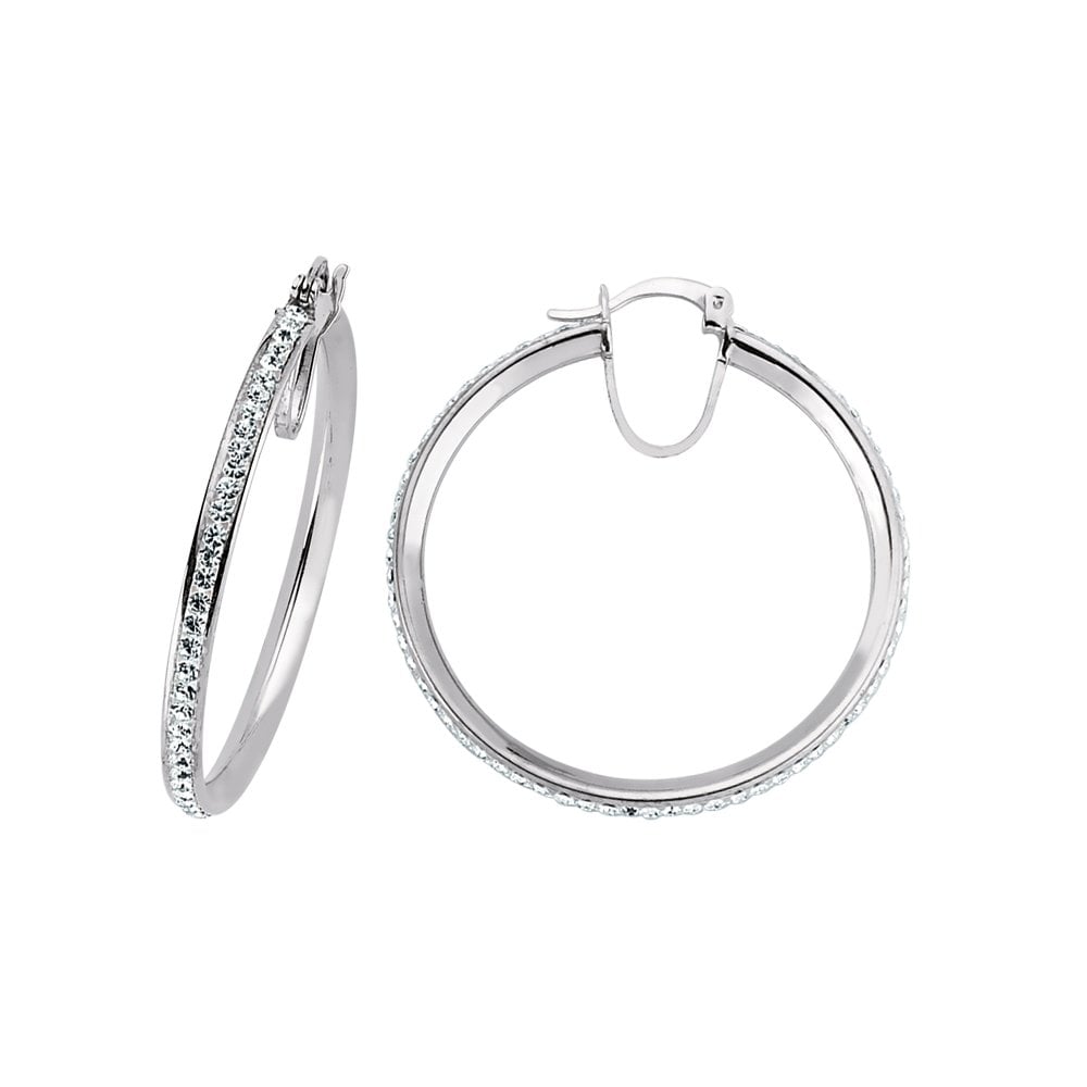925 Sterling Silver CZ Hoop Earrings 35MM
