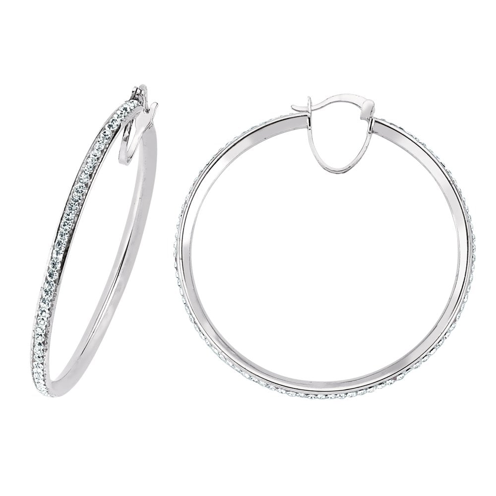 925 Sterling Silver CZ Hoop Earrings 40MM