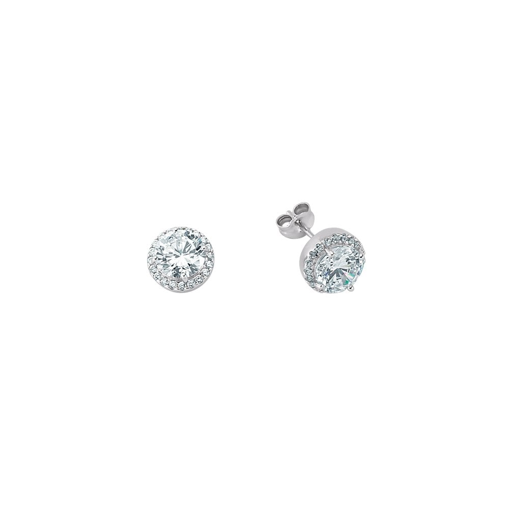 925 Sterling Silver Cubic Zirconia Round Halo Stud Earrings