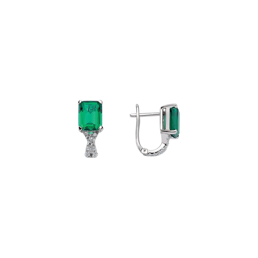 925 Sterling Silver Cubic Zirconia Emerald Radiant Cut Earrings