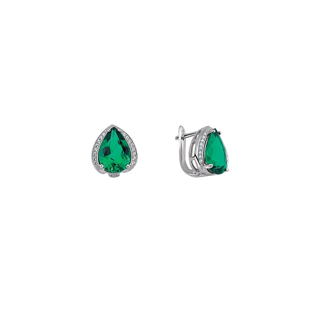 925 Sterling Silver Cubic Zirconia Emerald Tear Drop Earrings