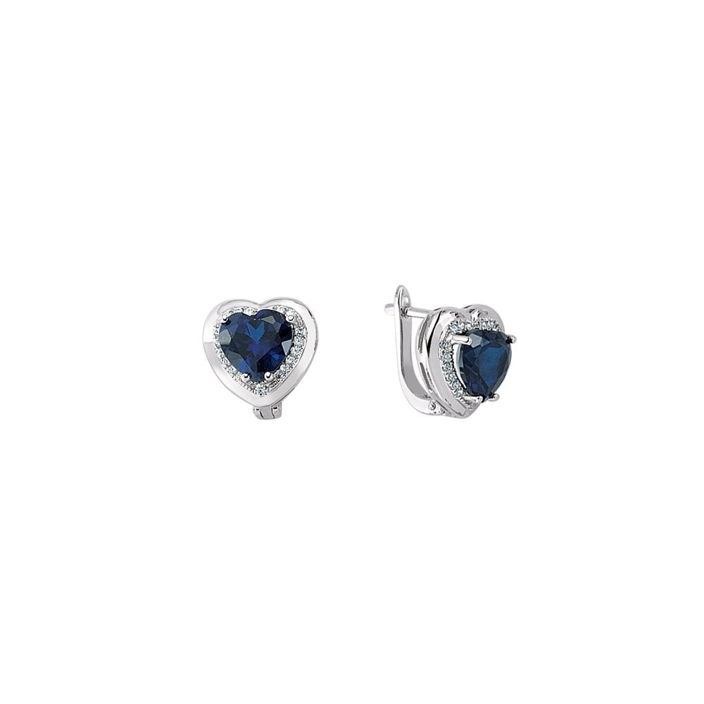 925 Sterling Silver Cubic Zirconia Sapphire Micro Pave Heart Earrings