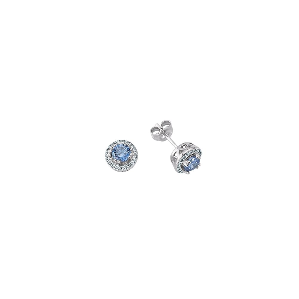 925 Sterling Silver Cubic Zirconia Micro Pave Round Tanzanite Earrings