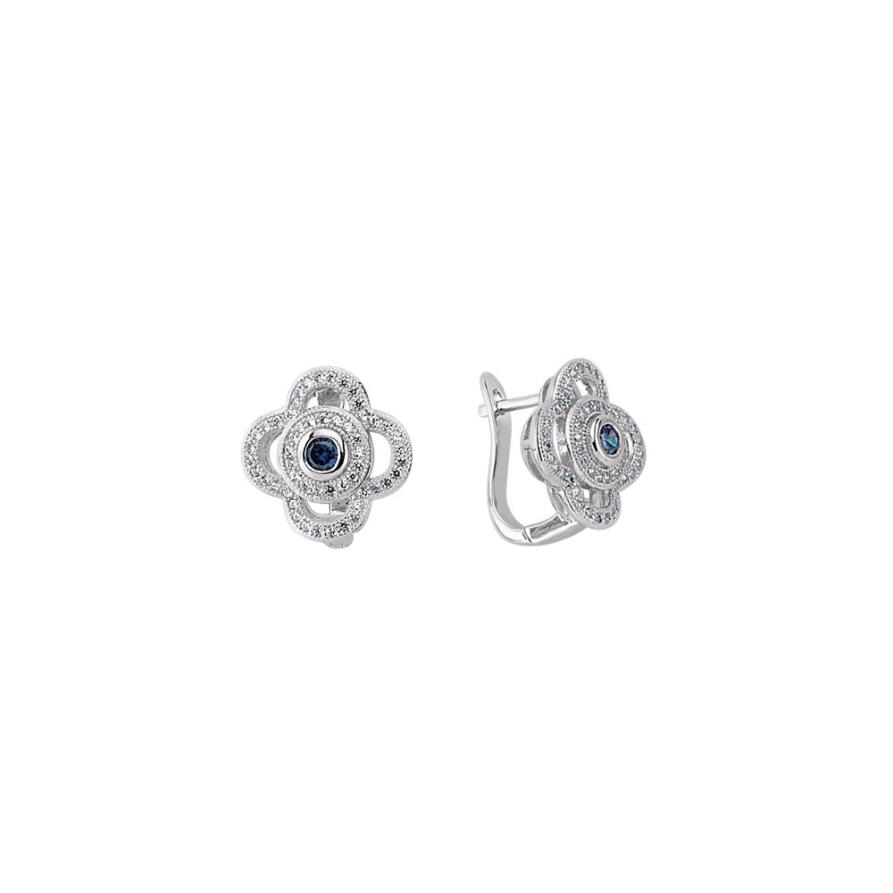 925 Sterling Silver Cubic Zirconia & Tanzanite Micro Pave Flower Earrings