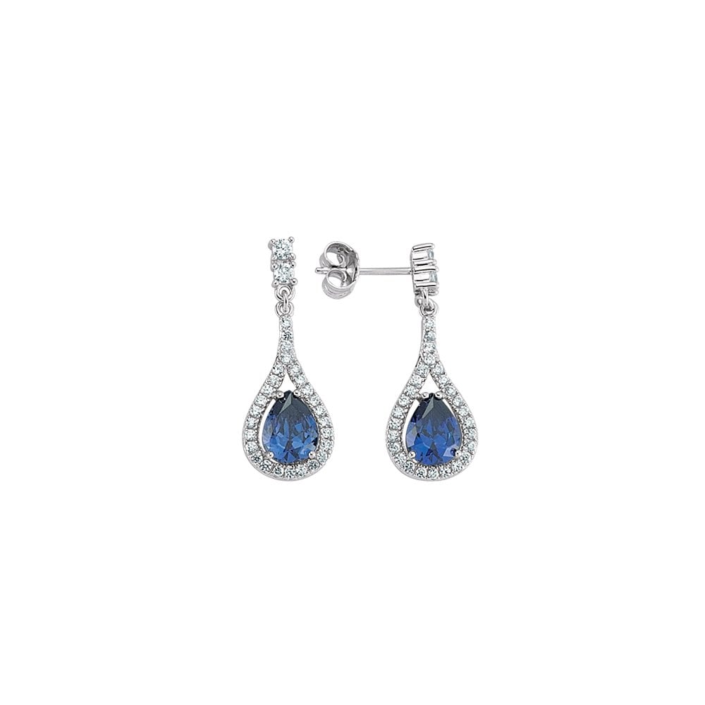925 Sterling Silver CZ Drop Earrings With A Tanzanite Centre