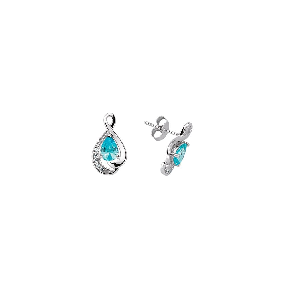 925 Sterling Silver Cubic Zirconia & Topaz Tear Drop Stud Earrings