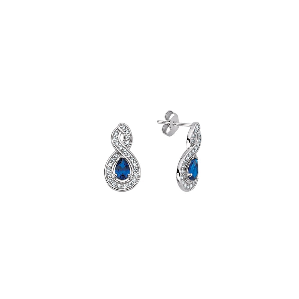 925 Sterling Silver Cubic Zirconia & Sapphire Dop Stud Earrings