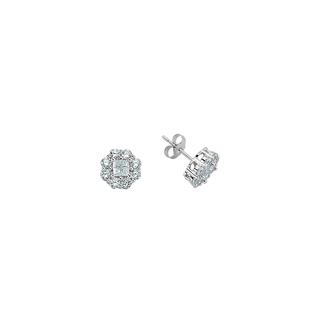 925 Sterling Silver Cubic Zirconia Cluster Stud Earrings