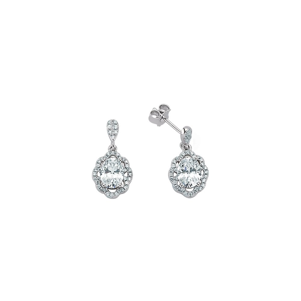 925 Sterling Silver Cubic Zirconia Micro Pave Flower Drop Earrings